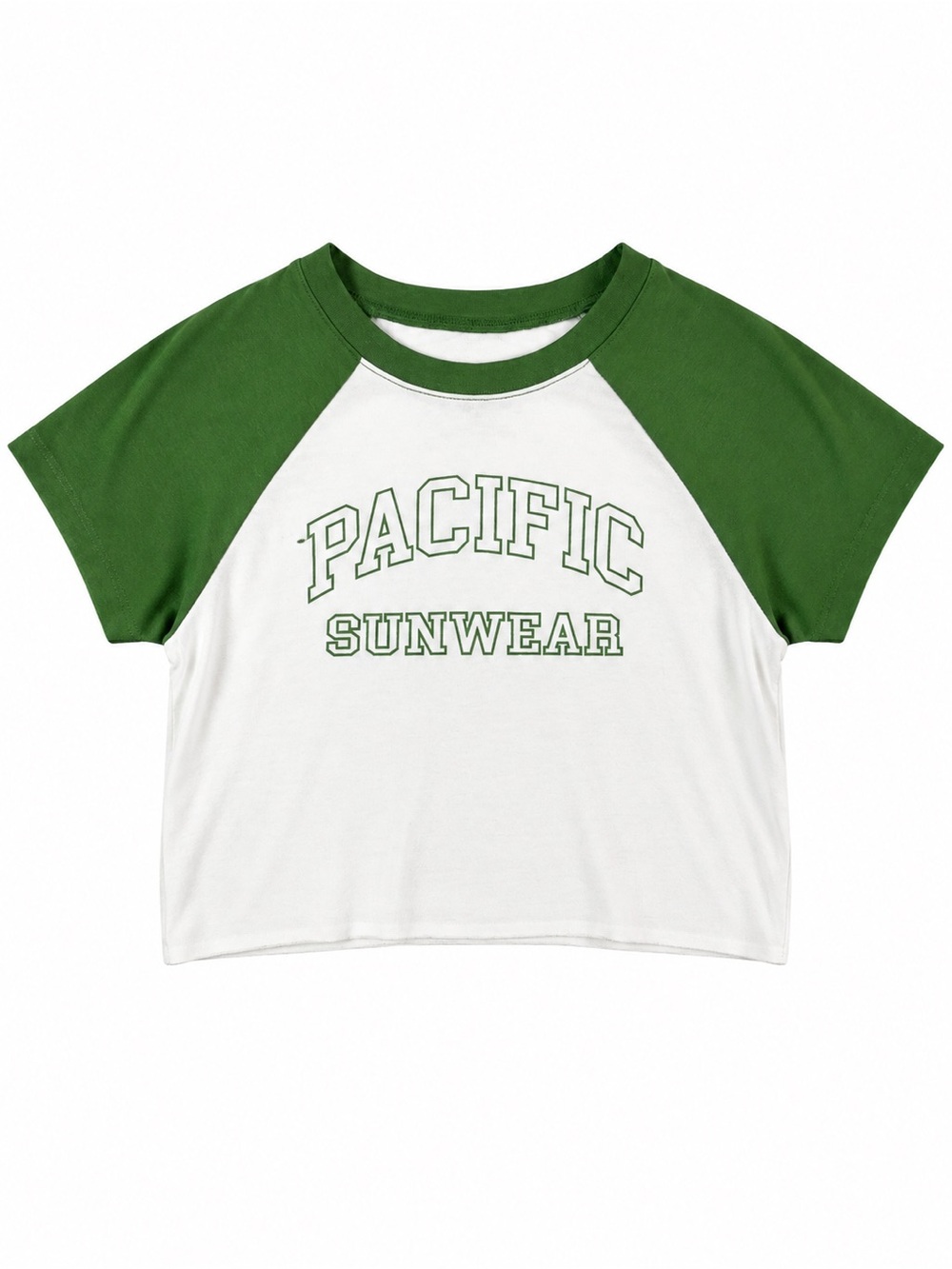 Pacific Sunwear Green & White Cropped Raglan Baseball Tee M
